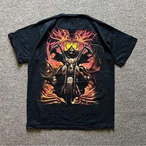 Y2K ‘07 Skulbone Fire Death Skull Skeleton Biker Moto Black T-shirt Mens L NWOT